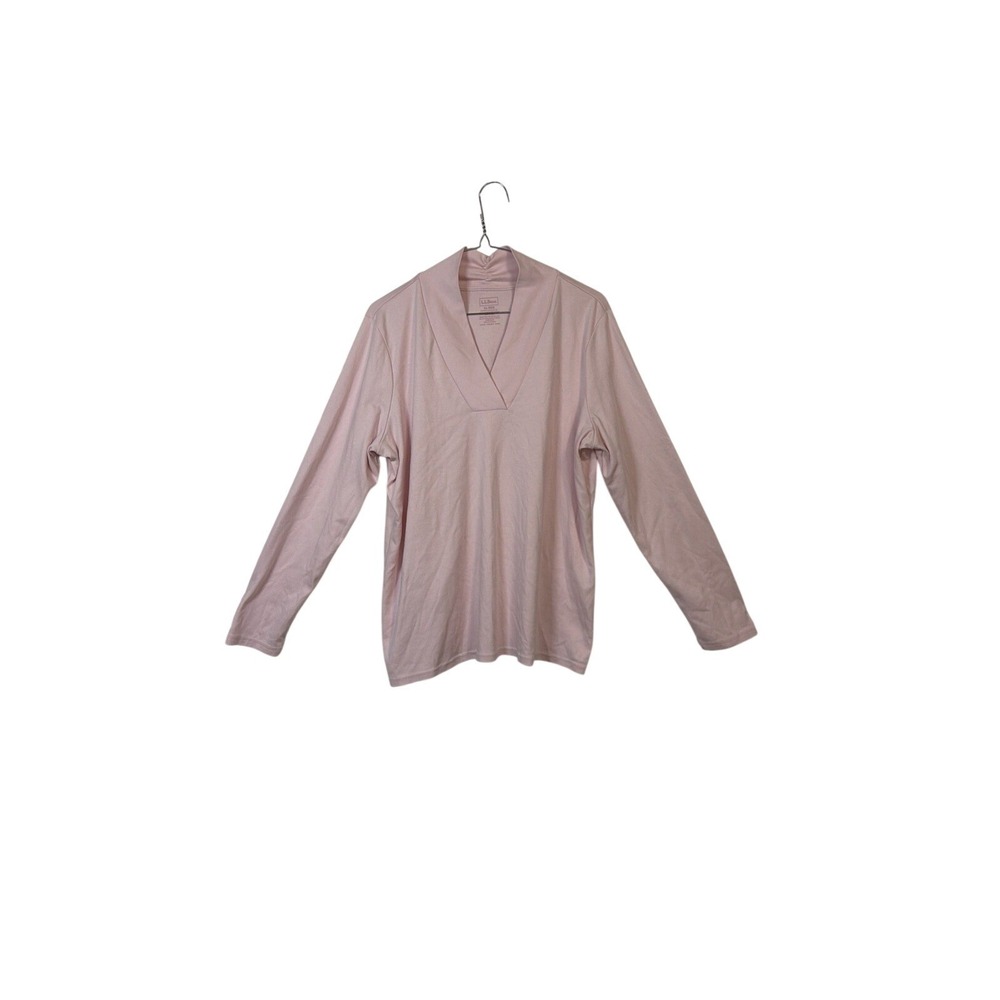 LL Bean Womens XL Pink Supima Cotton Long Sleeve V-Neck Mock Neck Top 517794